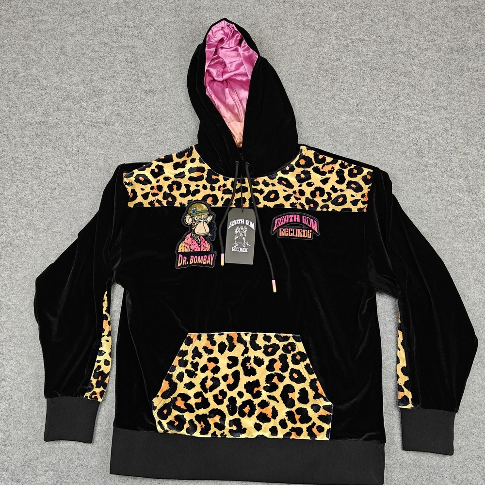 Death Row Records Hoodie Womens Small Black Dr. Bombay Leopard Velour Pullover